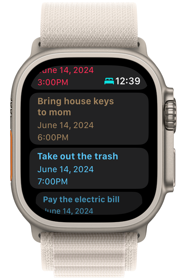 Apple Watch showing Widgetminder — Your day, in order