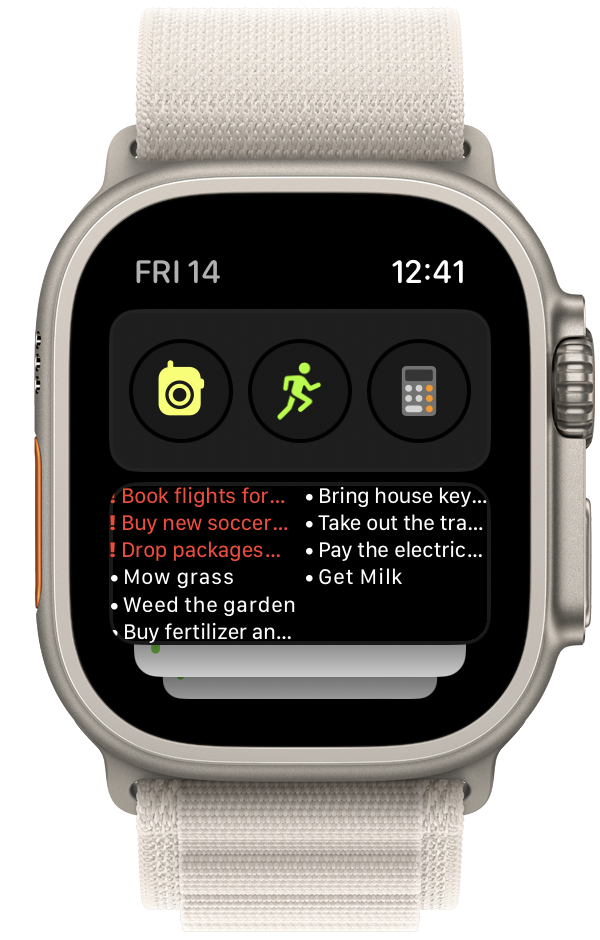 Apple Watch showing Widgetminder — Ready in the Smart Stack
